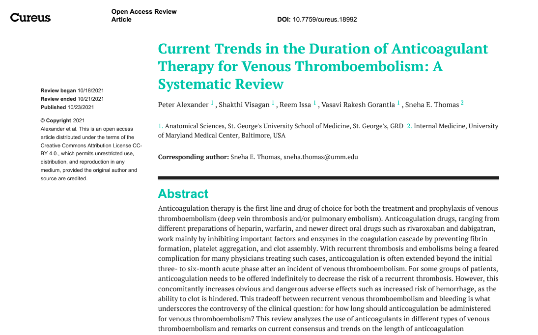 Современные тенденции в продолжительности антикоагулянтной терапии венозных тромбоэмболических осложнений: систематический обзор