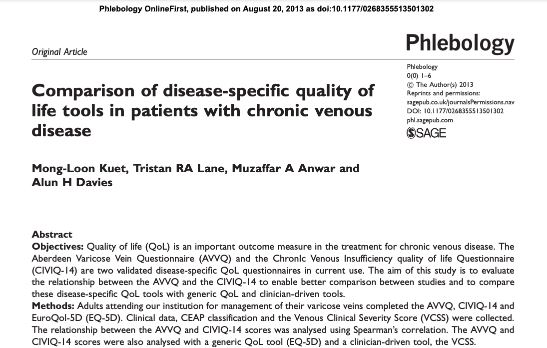 Сравнение специфических инструментов оценки качества жизни пациентов с хроническими заболеваниями вен
