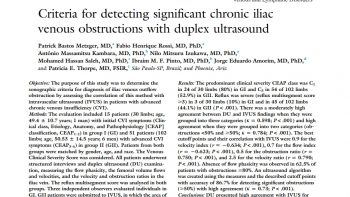 Критерии определения значимой хронической обструкции подвздошных вен при помощи дуплексного ультразвукового сканирования