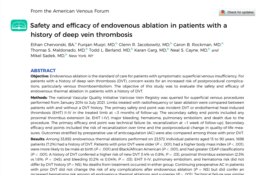 Эффективность и безопасность ЭВЛК у пациентов с перенесенным ТГВ