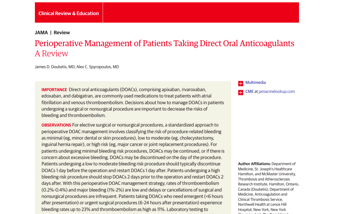 Периоперационное ведение пациентов, принимающих ПОАК