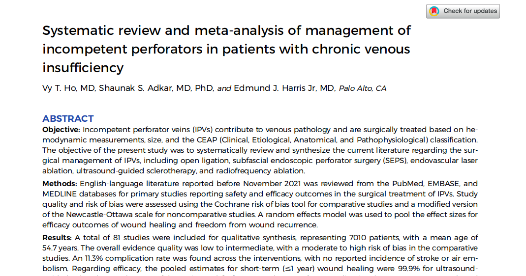 Систематический обзор и мета-анализ методов лечения несостоятельных перфорантных вен у пациентов с хронической венозной недостаточностью