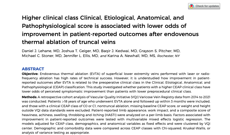Связь класса CEAP с уровнем улучшения качества жизни после эндовазальных вмешательств