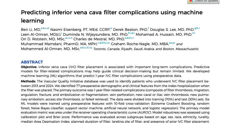Прогнозирование осложнений после установки кава-фильтра с помощью машинного обучения